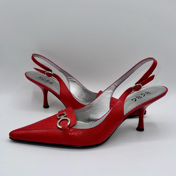 BCBG Paris Shoes - BCBG Paris Red Leather Sling Back Heels Size 39/9